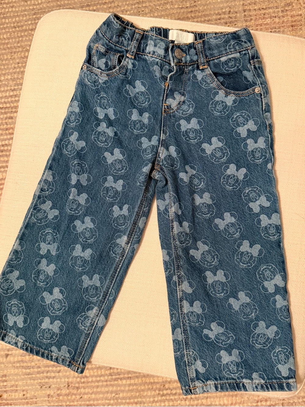 Zara Blue Denim Jeans with Minnie Mouse  Print